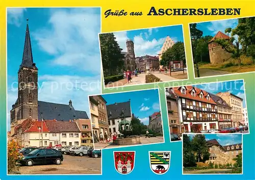 AK / Ansichtskarte Aschersleben Kirche Park Turm Brunnen Schloss Aschersleben