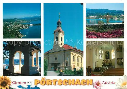 AK / Ansichtskarte Poertschach_Woerthersee Panorama Kirche Inneres Pavillon Poertschach Woerthersee