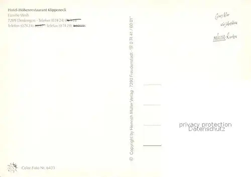 AK / Ansichtskarte Denkingen_Pfullendorf Hotel Hoehenrestaurant Klippeneck Panorama Denkingen_Pfullendorf