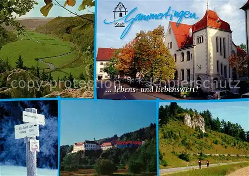 AK / Ansichtskarte Gammertingen Panorama Rathaus Wegweiser Schloss Felsen Gammertingen