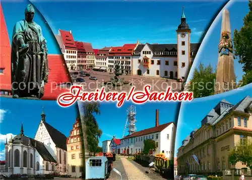 AK / Ansichtskarte Freiberg_Sachsen Denkmal Marktbrunnen Saeule Kirche  Freiberg Sachsen