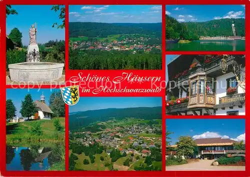 AK / Ansichtskarte Haeusern_Schwarzwald Brunnen Panorama Kapelle Fliegeraufnahme Adlerwirtshaus Haeusern Schwarzwald