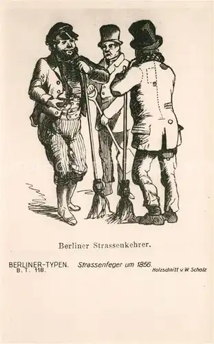 Berlin Strassenfeger um 1856 Holzschnitt W. Scholz Berlin