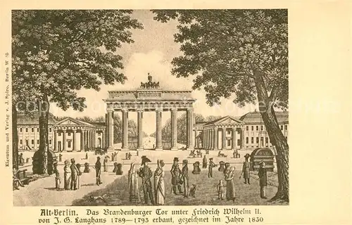 Berlin Brandenburger Tor im Jahre 1830 zur Zeit Friedrich Wilhelm II. Berlin