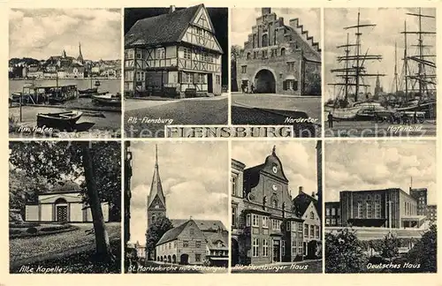 Flensburg Hafen Alt Flensburg Nordertor Hafenbild alte Kapelle Marienkirche Flensburg