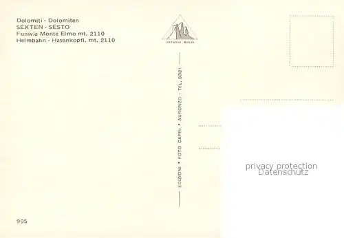 AK / Ansichtskarte Seilbahn Sexten Helmbahn Sesto Funivia Monte Elmo Seilbahn