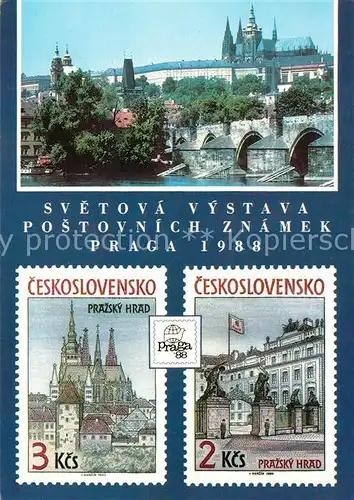AK / Ansichtskarte Briefmarke_auf_Ak Svetova Vystava Postovnich Znamek Praga Briefmarke_auf_Ak