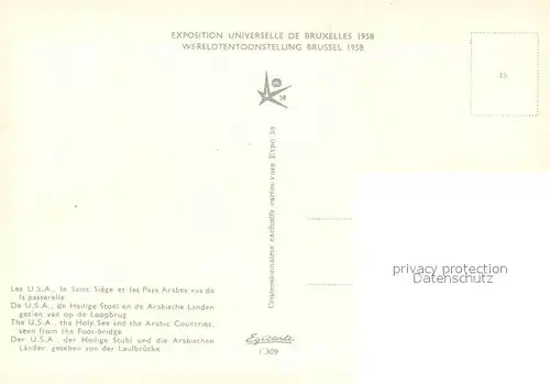 AK / Ansichtskarte Exposition_Universelle_Bruxelles_1958 Pavillon U.S.A. Saint Siege Pays Arabes  Exposition_Universelle