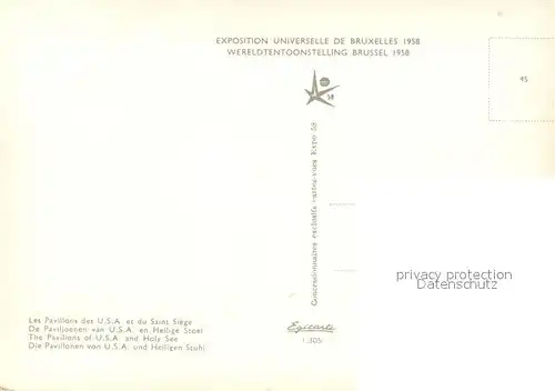 AK / Ansichtskarte Exposition_Universelle_Bruxelles_1958 Pavillons des U.S.A. Saint Siege  Exposition_Universelle