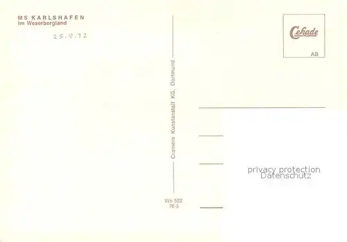 AK / Ansichtskarte Motorschiffe MS Karlshafen Weserbergland  Motorschiffe