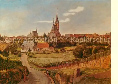 AK / Ansichtskarte Kiedrich Ansicht mit St Valentinskirche Alte Muehle Kloster Eberbach Kuenstlerkarte Kiedrich