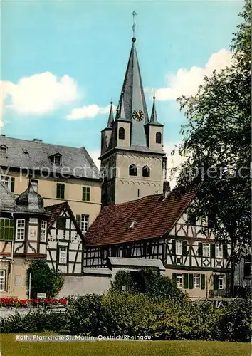 AK / Ansichtskarte Oestrich Winkel Katholische Pfarrkirche St Martin Fachwerkhaeuser Oestrich Winkel