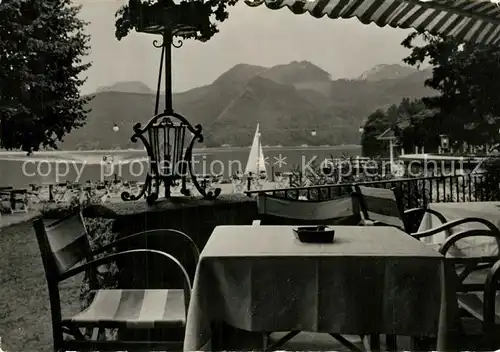 AK / Ansichtskarte Auhof_Innerschwand Strandhotel Pichl Terrasse Alpenblick Auhof Innerschwand