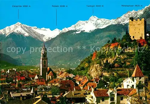 AK / Ansichtskarte Meran_Merano Panorama Kurstadt gegen Texelgruppe oetztaler Alpen Meran Merano