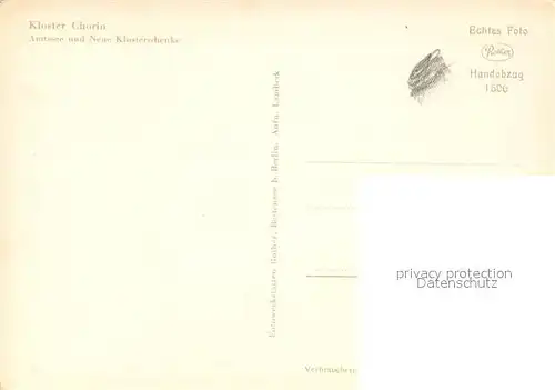 AK / Ansichtskarte Chorin Kloster Amtssee und Neue Klosterschenke Handabzug Chorin