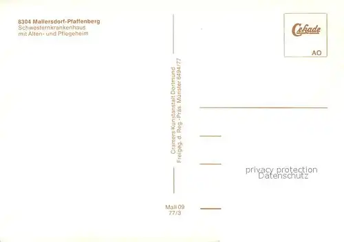 AK / Ansichtskarte Pfaffenberg_Niederbayern Schwesternkrankenhaus Alten  und Pflegeheim Fliegeraufnahme Pfaffenberg Niederbayern