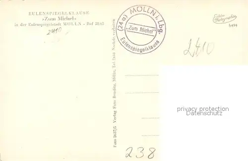 AK / Ansichtskarte Moelln_Lauenburg Eulenspiegelklause Zum Michel Moelln_Lauenburg