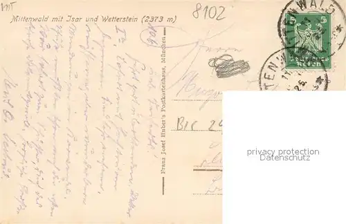 AK / Ansichtskarte Mittenwald_Bayern Isar Wetterstein Panorama Mittenwald Bayern