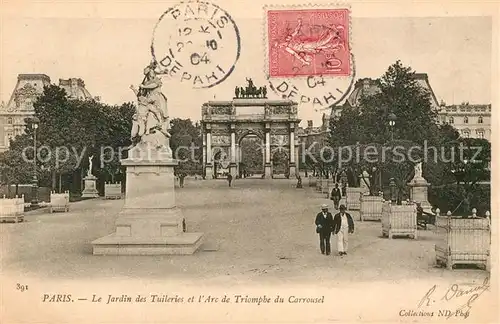 AK / Ansichtskarte Paris Jardin des Touileries et l`Arc de Triomphe du Carrousel Paris