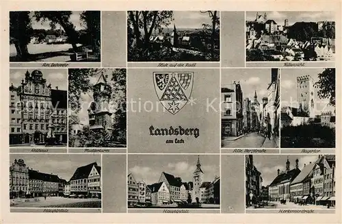 AK / Ansichtskarte Landsberg_Lech Lechwehr Rathaus Mutterturm Bayertor Alte Bergstrasse Hauptplatz Landsberg_Lech