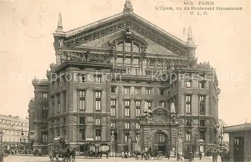 AK / Ansichtskarte Paris Opera Boulevard Haussmann Pferdekutschen Paris