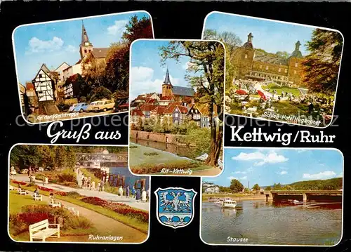 AK / Ansichtskarte Kettwig Ortsmotiv mit Kirche Schloss Hotel Hugenpoet Ruhranlagen Altstadt Kirche Stausee Bruecke Kettwig