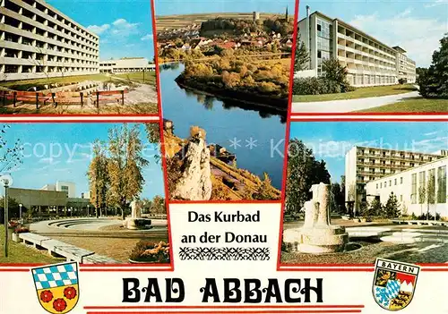 AK / Ansichtskarte Bad_Abbach Kurhaeuser Park Brunnen Blick ueber die Donau Bad_Abbach