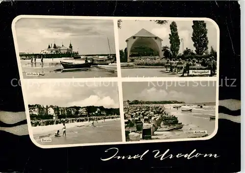 AK / Ansichtskarte Insel_Usedom Ahlbeck Strand Seebruecke Heringsdorf Konzertpavillon Bansin Insel Usedom