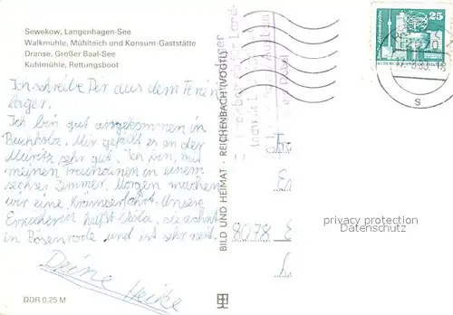 AK / Ansichtskarte Sewekow Ferienzentrum Langenhagensee Walkmuehle Muehlteich Konsumgaststaette Dranse Grosser Baalsee Kuehlmuehle Rettungsboot Sewekow