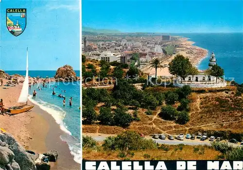 AK / Ansichtskarte Calella_de_Mar Strand Kuestenpanorama Kirche Calella_de_Mar