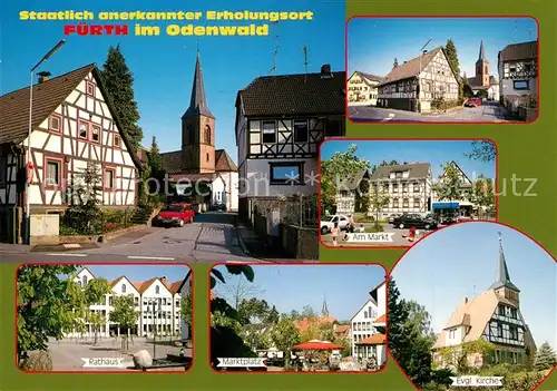 AK / Ansichtskarte Fuerth_Odenwald Ortsmotiv mit Kirche Fachwerkhaeuser Marktplatz Rathaus Fuerth Odenwald