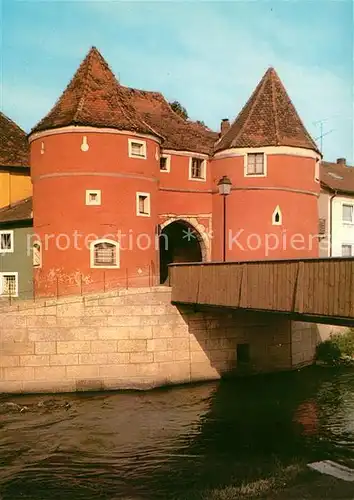 AK / Ansichtskarte Cham_Oberpfalz Biertor Holzbruecke Cham Oberpfalz