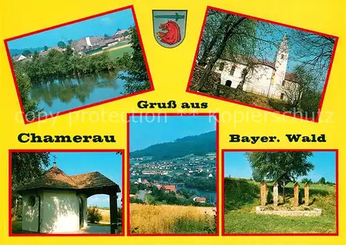 AK / Ansichtskarte Chamerau Partie am Fluss Kapelle Kirche Grabmal Panorama Chamerau