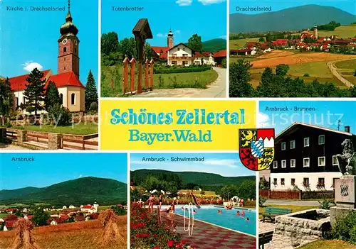 AK / Ansichtskarte Drachselsried Totenbretter Arnbruck Freibad Brunnen Zellertal Bayerischer Wald Drachselsried
