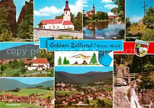 AK / Ansichtskarte Drachselsried Bodenmais Wasserfall Muehlriegel Kreuz Koetzting Steinbuehl Arnbruck Rauchroehren Felsen Zellertal Bayerischer Wald Drachselsried