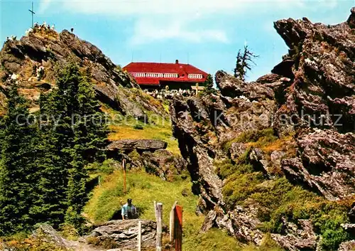 AK / Ansichtskarte Cham_Oberpfalz Schutzhaus auf dem Grossen Osser Gipfelkreuz Landesgrenze Cham Oberpfalz