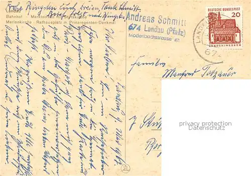 AK / Ansichtskarte Landau_Pfalz Bahnhof Marktstrasse Stiftskirche Marienkirche Rathausplatz Prinzregenten Denkmal Reiterstandbild Landau Pfalz