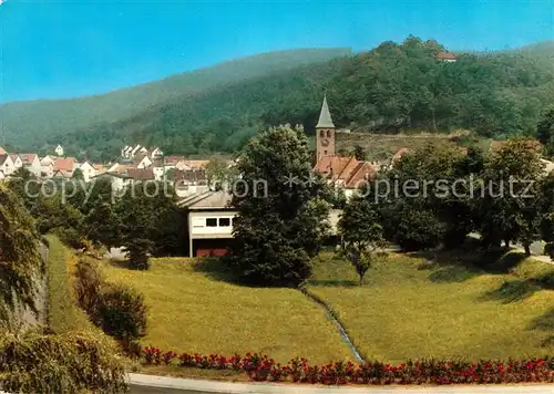 AK / Ansichtskarte Lindenberg_Pfalz Hotel Pension Cafe Zum Hirsch Ortsansicht mit Kirche Lindenberg Pfalz