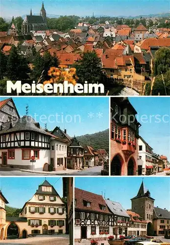 AK / Ansichtskarte Meisenheim_Glan Stadtbild mit Kirche Altstadt Fachwerkhaeuser Torbogen Meisenheim_Glan