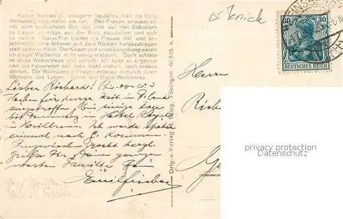 AK / Ansichtskarte Weinsberg Weibertreu Belagerung der Burg durch Kaiser Konrad Weinsberg
