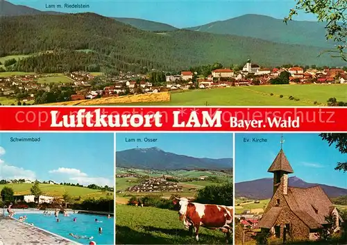 AK / Ansichtskarte Lam_Oberpfalz mit Riedelstein Schwimmbad Osser Ev Kirche Lam_Oberpfalz
