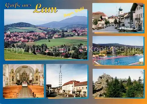 AK / Ansichtskarte Lam_Oberpfalz Panorama Hauptstrasse Schwimmbad Kirche Inneres  Lam_Oberpfalz
