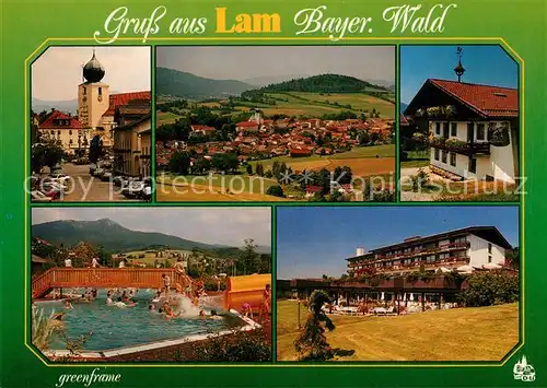 AK / Ansichtskarte Lam_Oberpfalz Marktplatz Panorama Schwimmbad Hotelc Lam_Oberpfalz