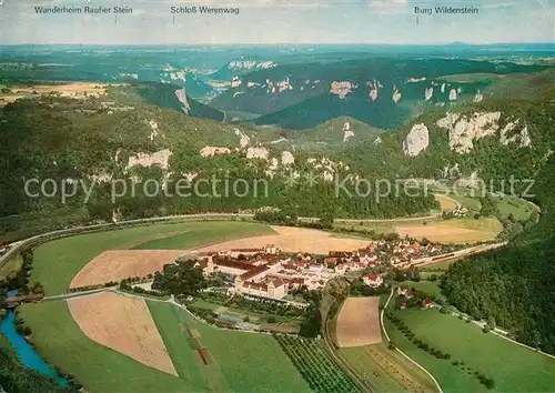 AK / Ansichtskarte Beuron_Donautal Fliegeraufnahme Erzabtei Schloss Werenwag  Beuron Donautal