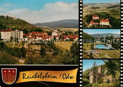 AK / Ansichtskarte Reichelsheim_Odenwald Panorama Schloss Freibad Ruine Reichelsheim Odenwald