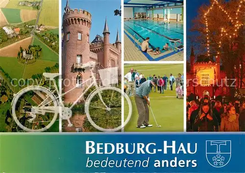AK / Ansichtskarte Bedburg Hau Fliegeraufnahme Schloss Hallenbad Golf Bedburg Hau