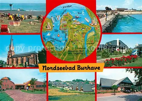 Burhave Strand Kirche Gebietskarte Promenade Ferienhaeuser Burhave