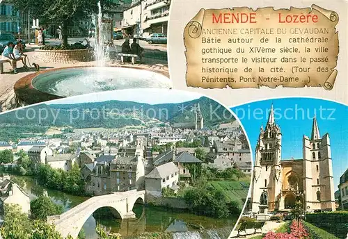 Mende Fontaine Vue generale et pont Notre Dame La Cathedrale gotique Mende