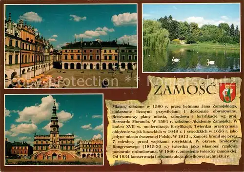 Zamosc Kamienice w Rynku Wielkim Fragment Parku Miejskiego Ratusz Zamosc