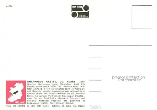 Clare Knappogue Castle by night 